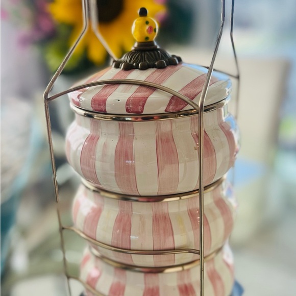 RARE Mackenzie-Childs Bathing Hut Pink and White Stripe Canister set - Picture 5 of 5